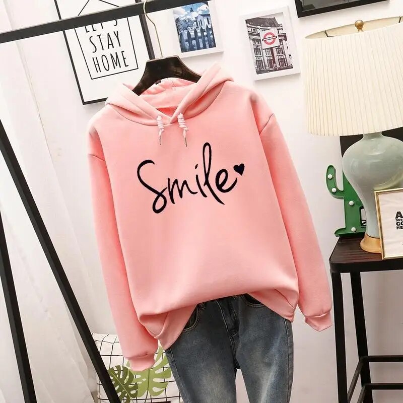 Women's Hoodie with Smiley Print – Hooded, Casual Streetwear