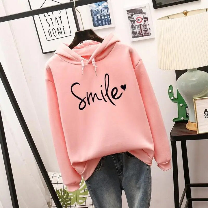 Women's Hoodie with Smiley Print – Hooded, Casual Streetwear
