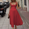 Sleeveless A-Line Square Neck Midi Dress