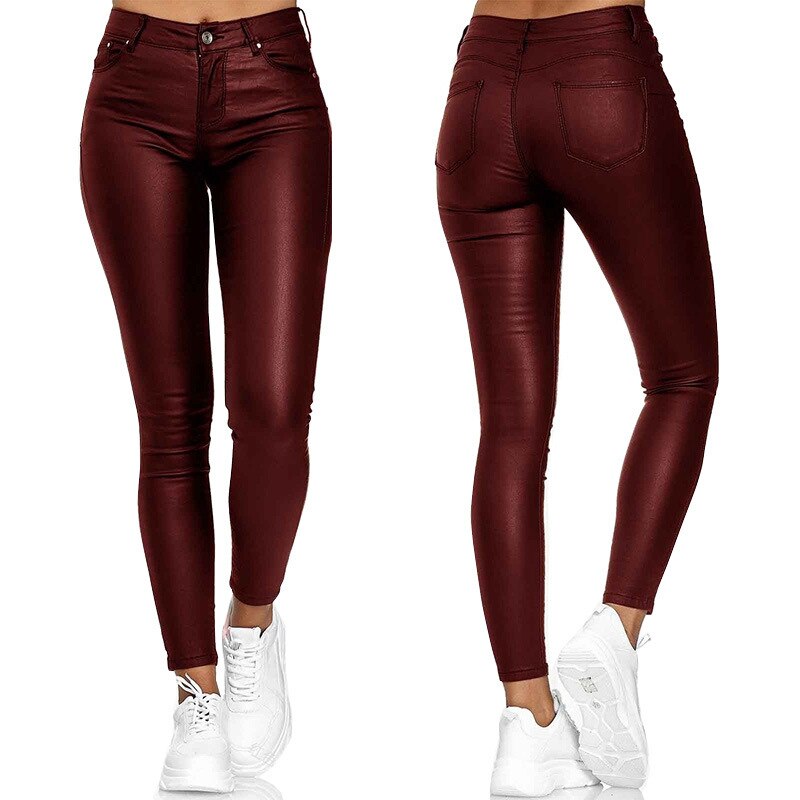 High-Waisted Stretch Leather Trousers – Raffaela