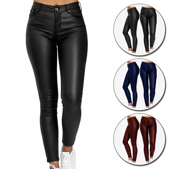 High-Waisted Stretch Leather Trousers – Raffaela