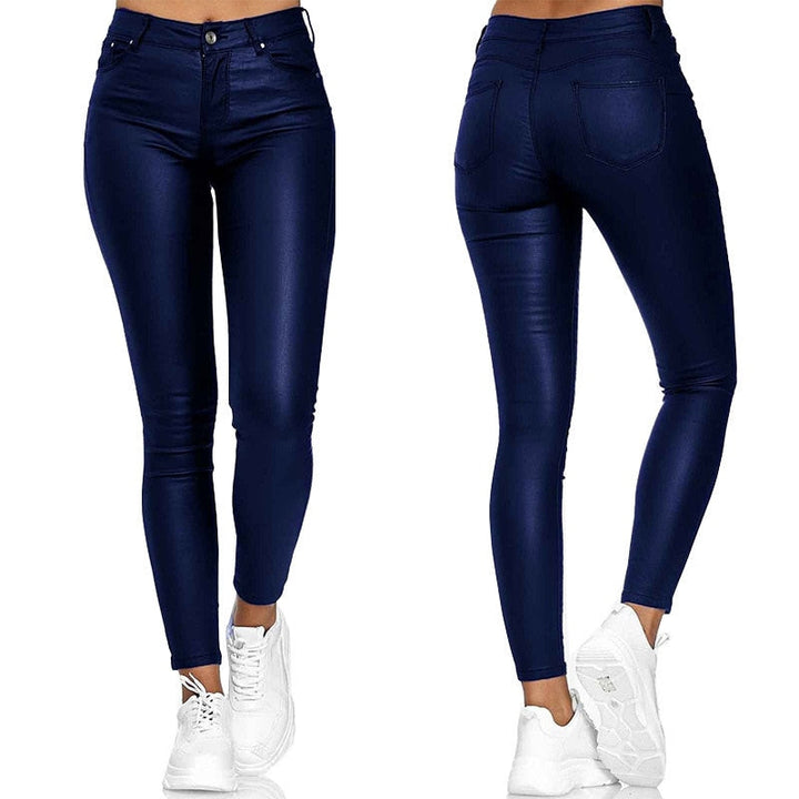 High-Waisted Stretch Leather Trousers – Raffaela