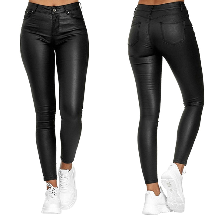 High-Waisted Stretch Leather Trousers – Raffaela