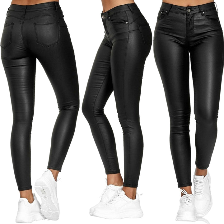 High-Waisted Stretch Leather Trousers – Raffaela