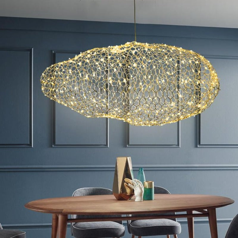 Handmade Iron Cloud Lamp with Starry LED Points for Art Deco Interiors