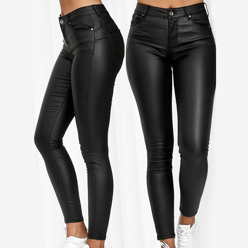 High-Waisted Stretch Leather Trousers – Raffaela