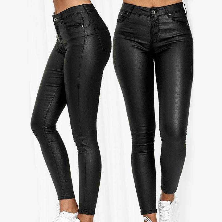 High-Waisted Stretch Leather Trousers – Raffaela