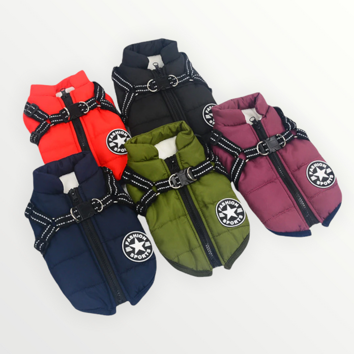 Reflective Windproof and Water-Repellent Dog Jacket with Built-In Harness