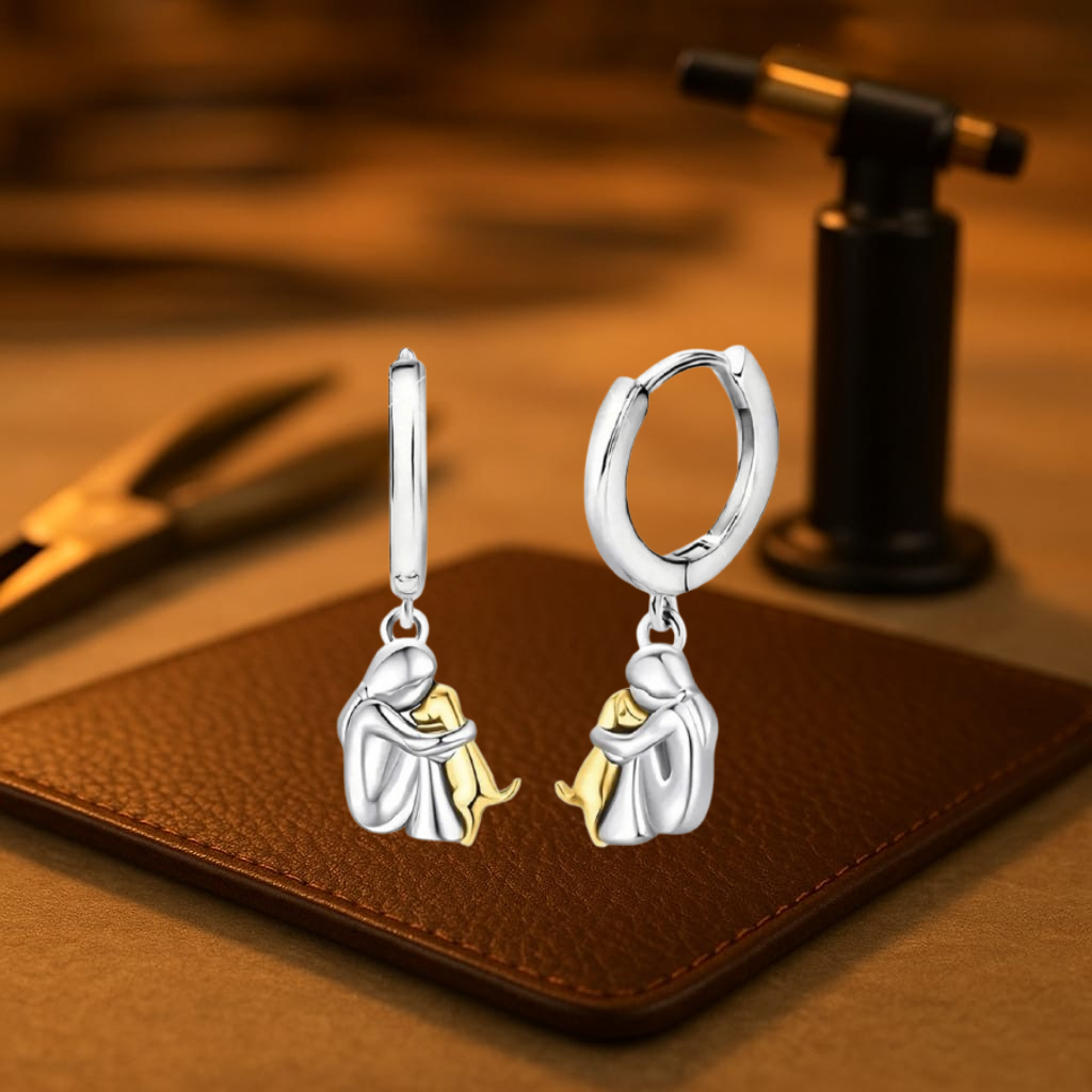 Minimalist silver earrings with little dog