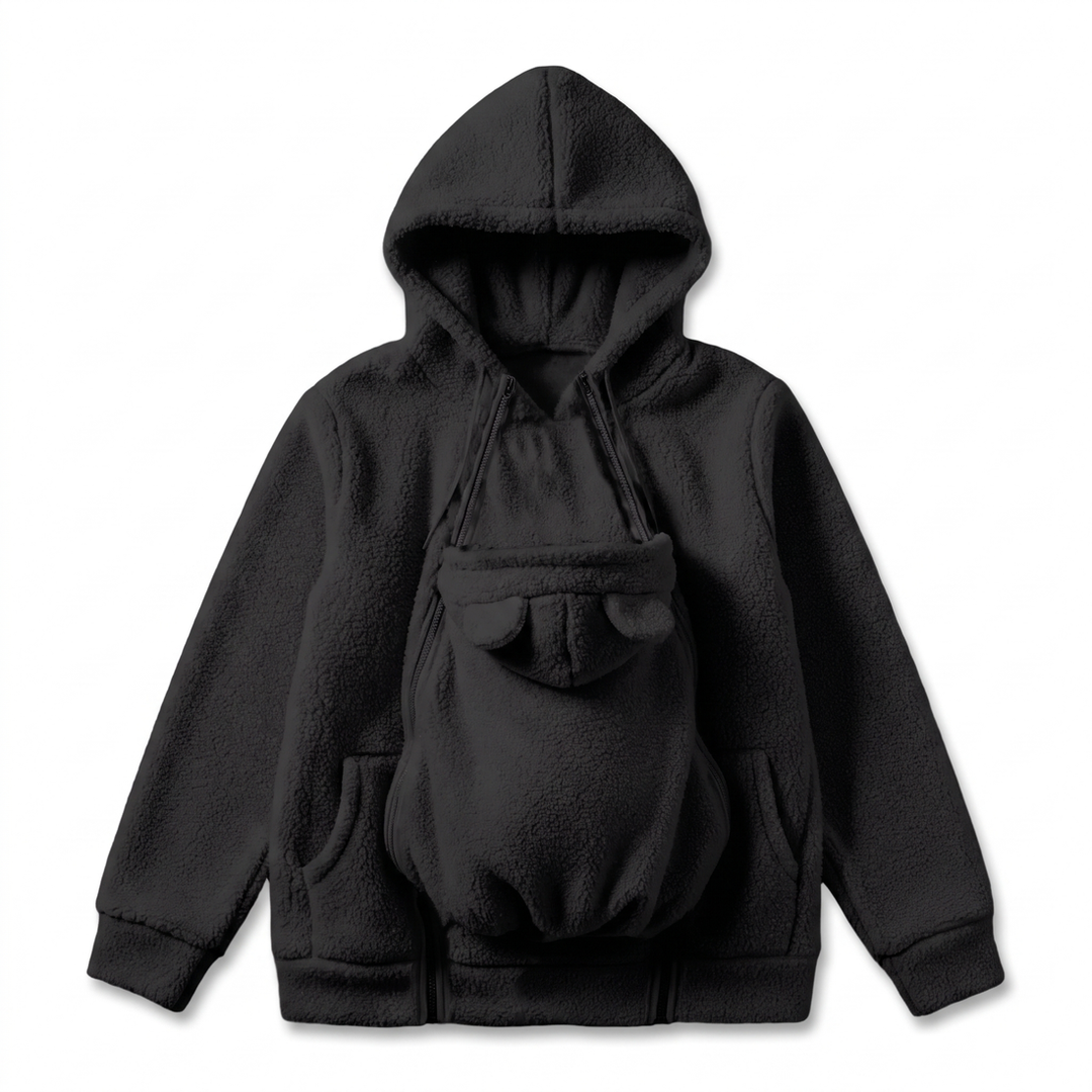Cosy fleece baby-carrying hoodie with front pouch