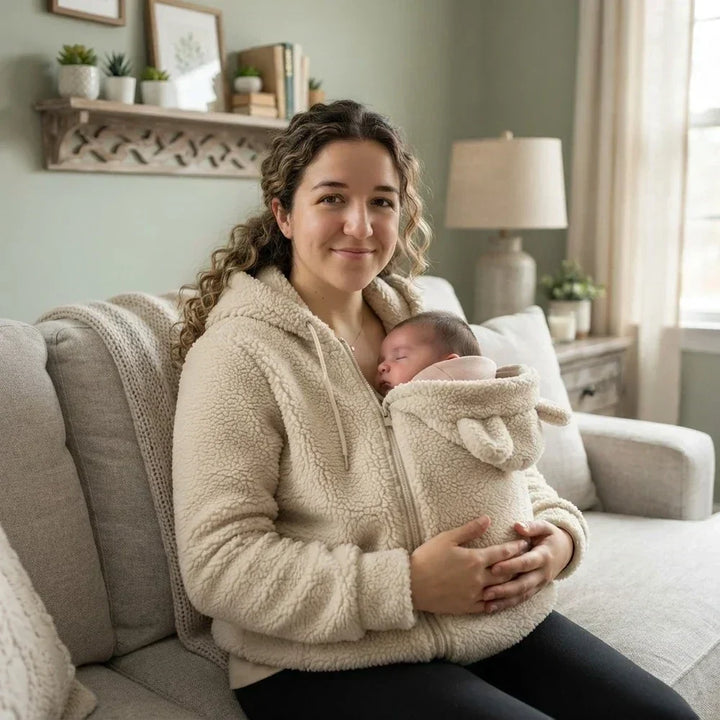 Cosy fleece baby-carrying hoodie with front pouch