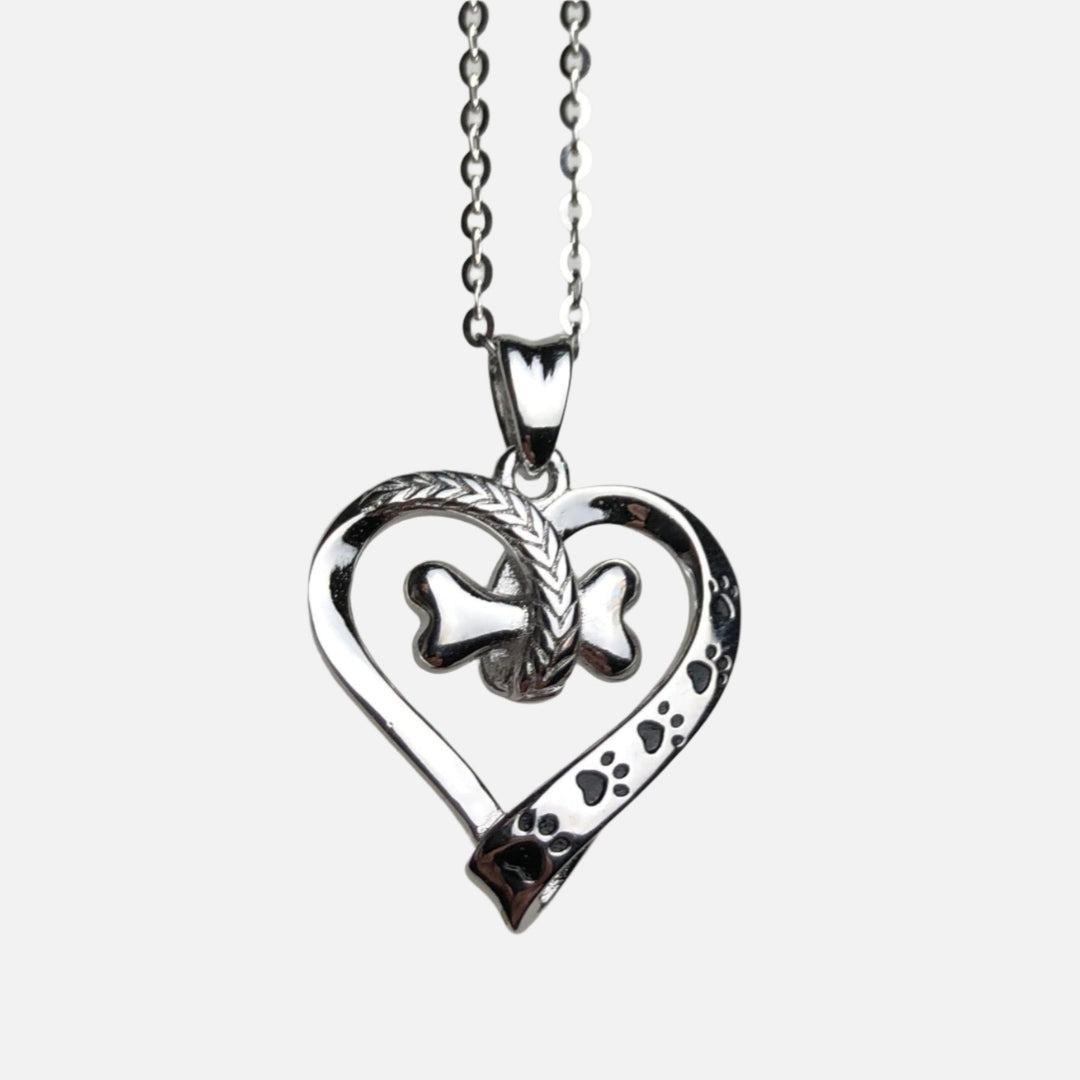 Dog Paw and Heart Pendant in Stainless Steel
