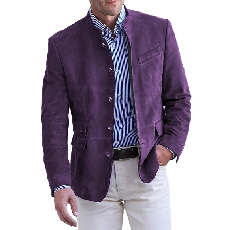 Men's jacket with stand-up collar and button placket, regular-fit blazer