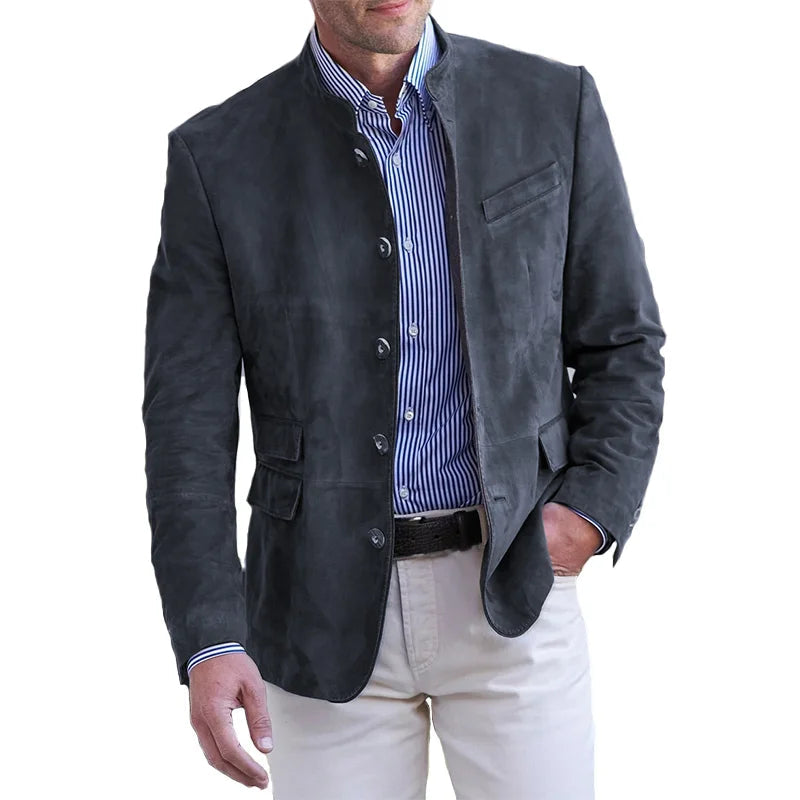 Men's jacket with stand-up collar and button placket, regular-fit blazer