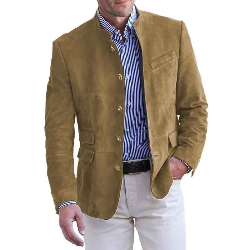 Men's jacket with stand-up collar and button placket, regular-fit blazer
