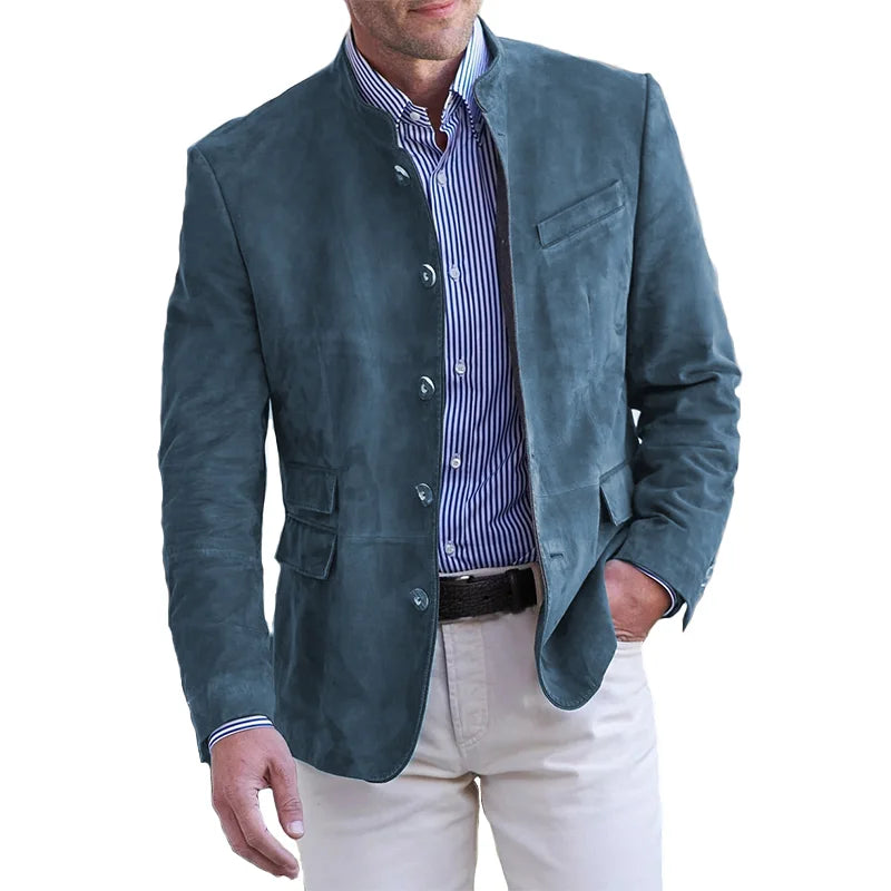 Men's jacket with stand-up collar and button placket, regular-fit blazer