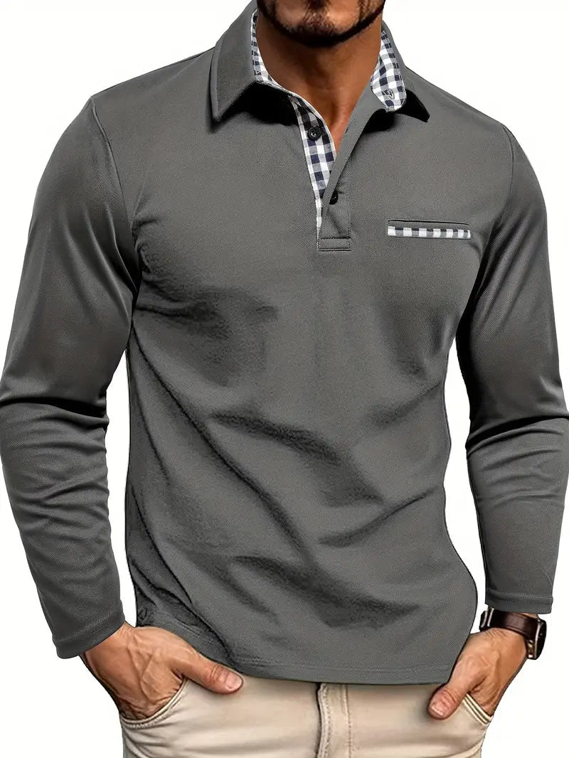 Men's long-sleeved polo shirt | Fine contrast detail & everyday comfort