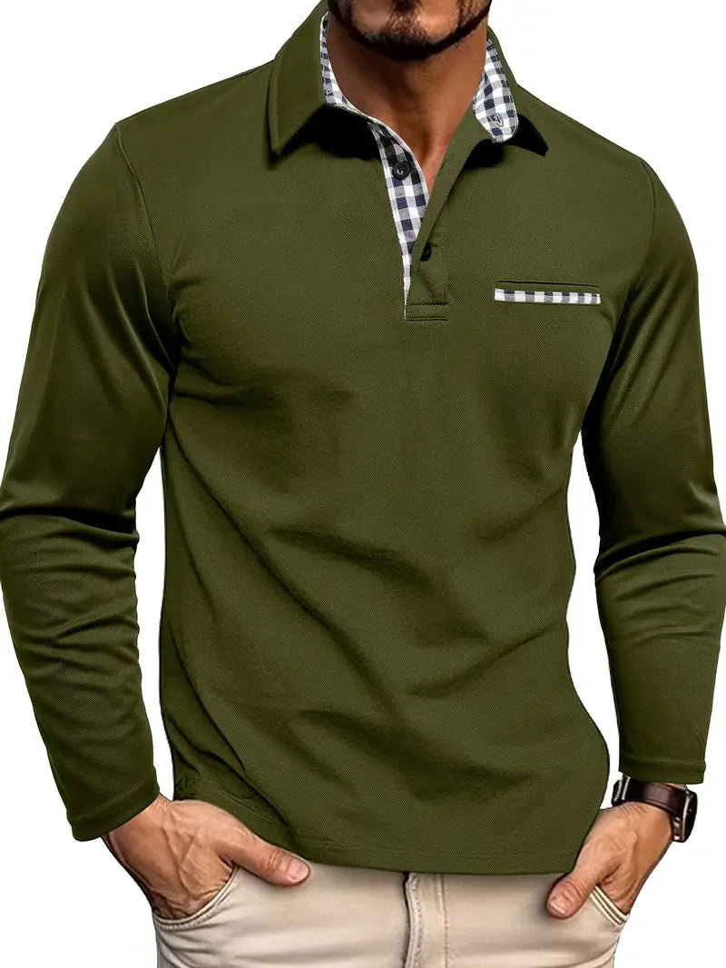 Men's long-sleeved polo shirt | Fine contrast detail & everyday comfort