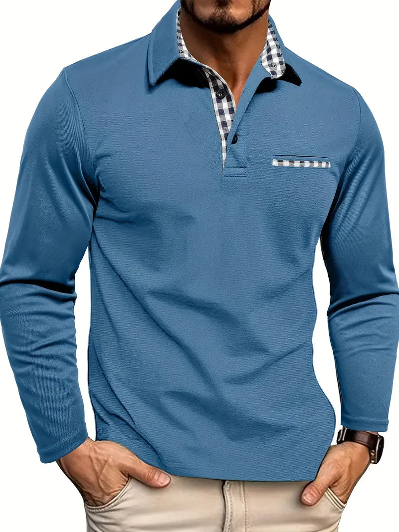 Men's long-sleeved polo shirt | Fine contrast detail & everyday comfort