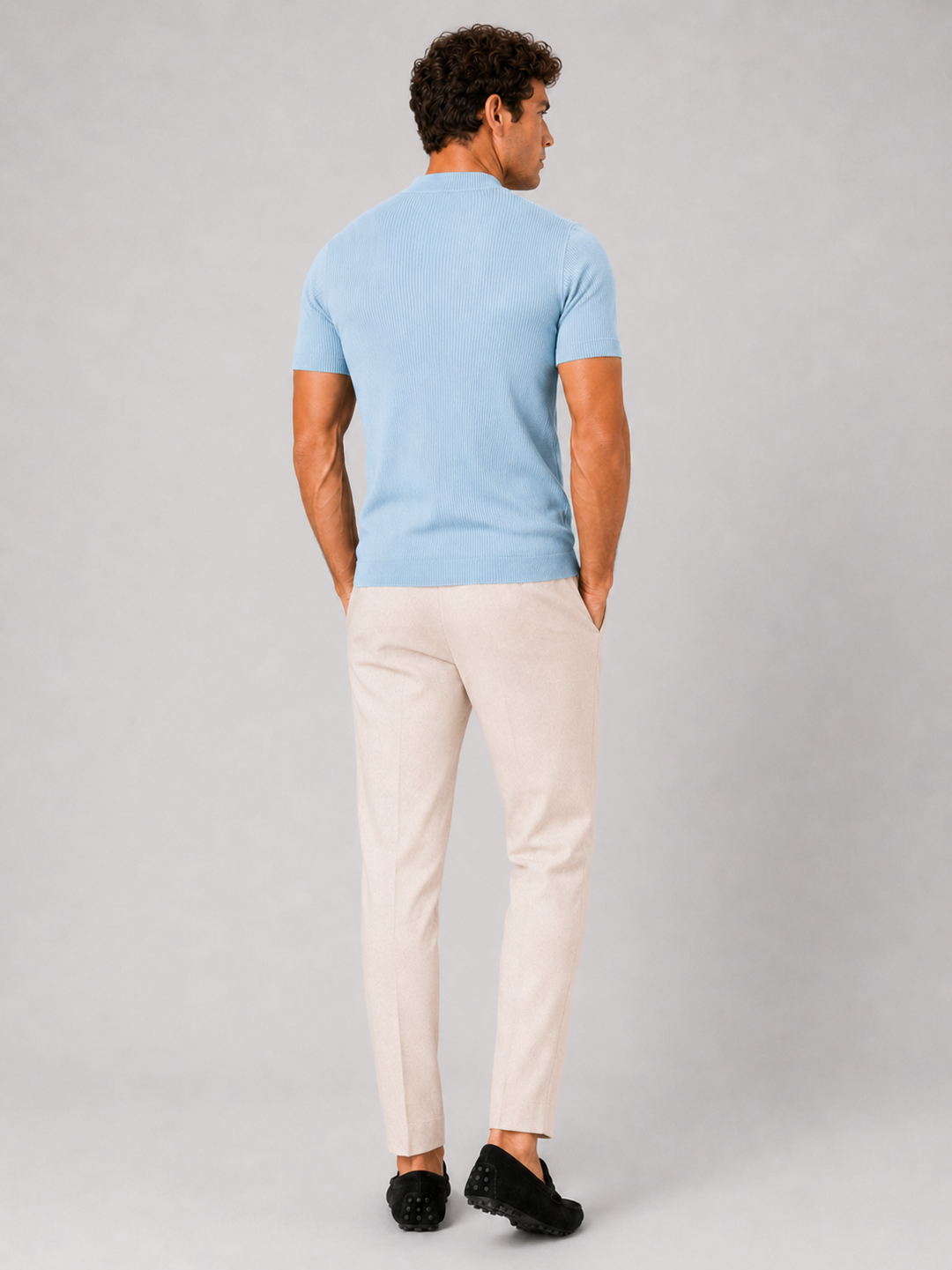 Men's Ribbed Stand-Collar T-Shirt – Fitted Stretch Short-Sleeve Top