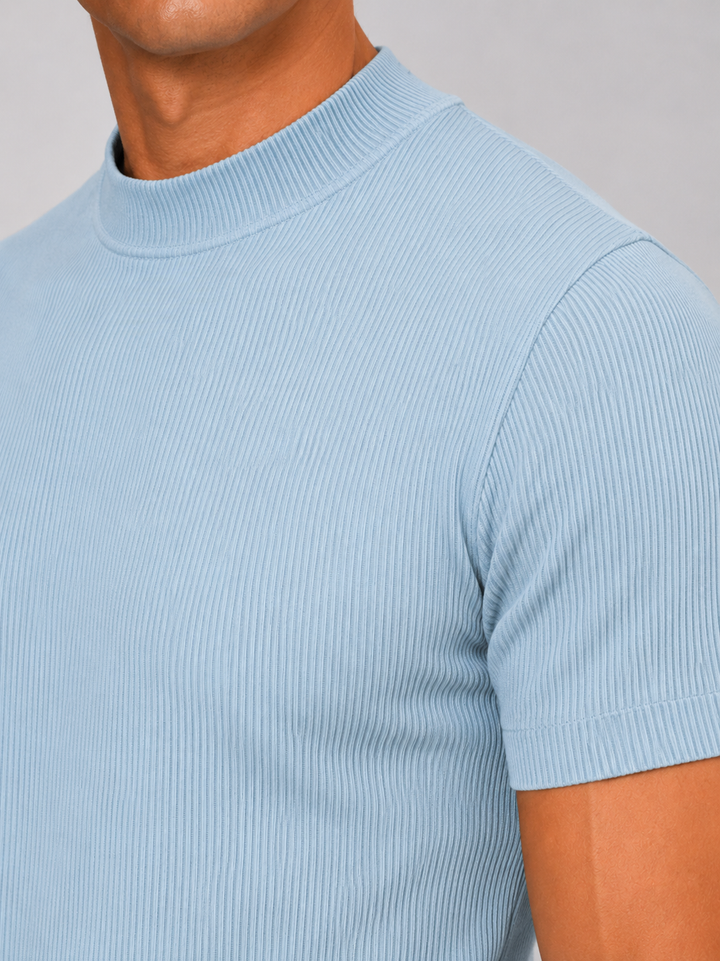 Men's Ribbed Stand-Collar T-Shirt – Fitted Stretch Short-Sleeve Top