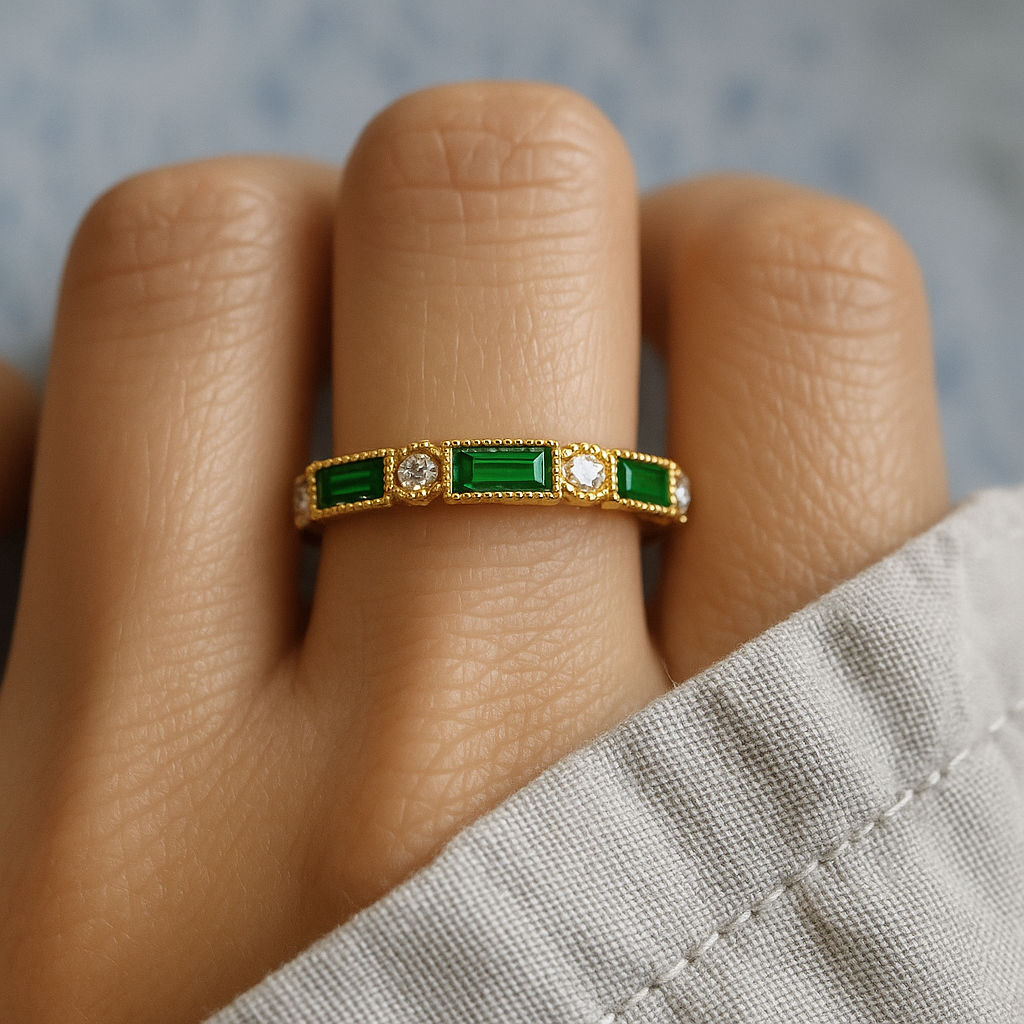 Alex - Green Cubic Zirconia Gold Ring
