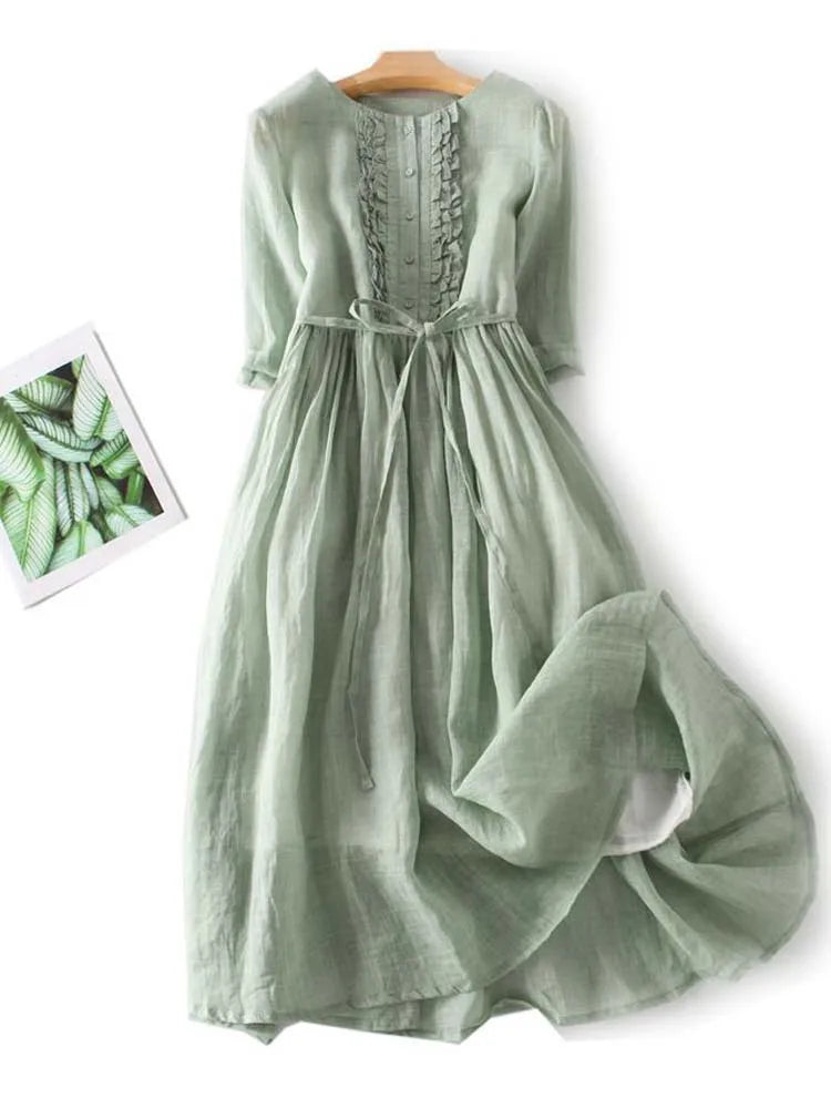 Light Linen Dress with Pleat Detail - Sofia
