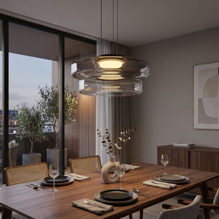 Minimalist Glass Pendant Light with Adjustable Height Black