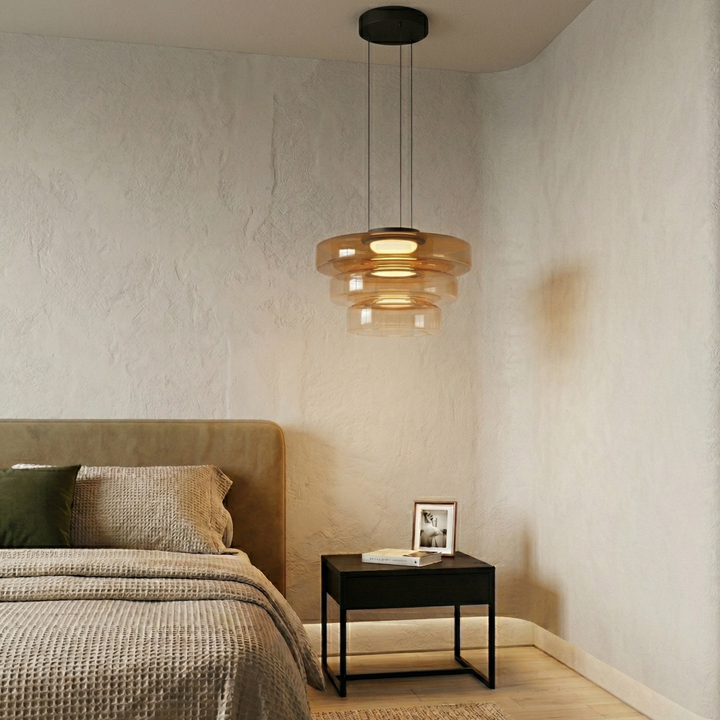 Minimalist Glass Pendant Light with Adjustable Height Black