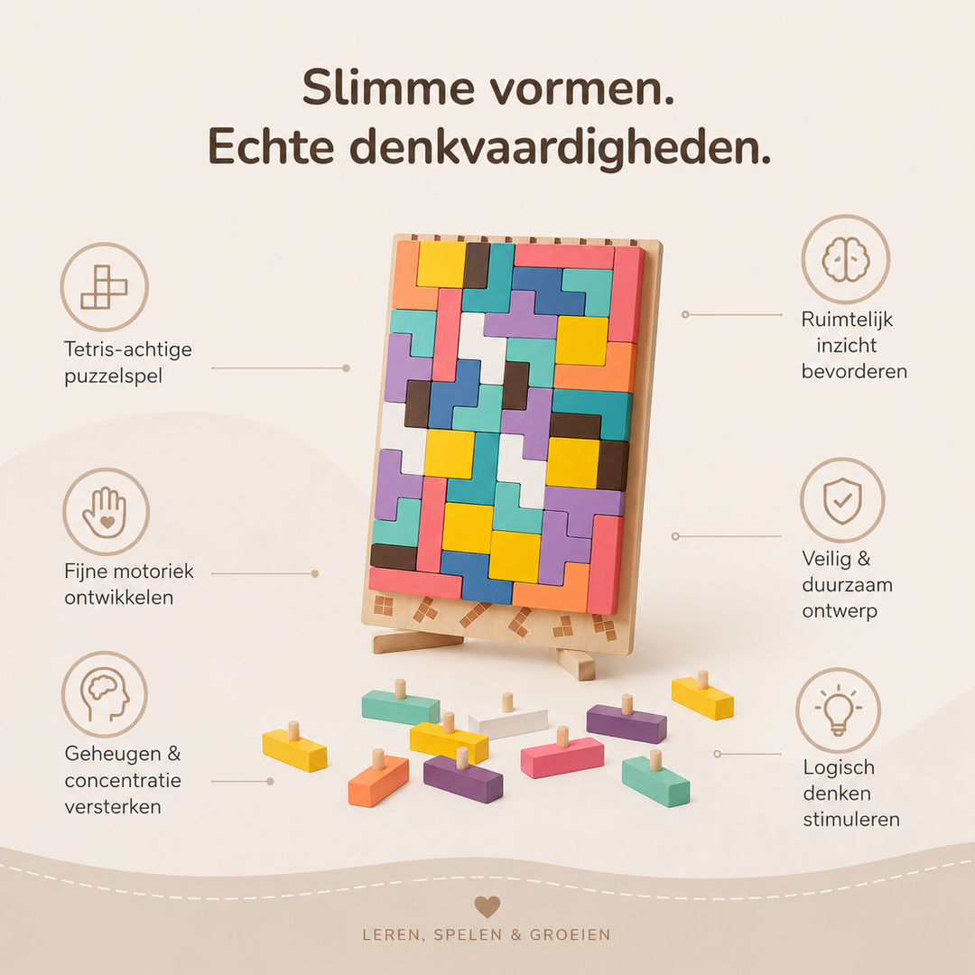 Montessori Wooden Tetris Stacking Puzzle – Educational Toy