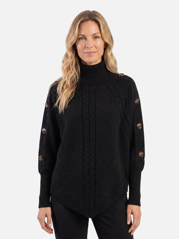 Women's Cable Knit Roll-Neck Jumper with Buttons