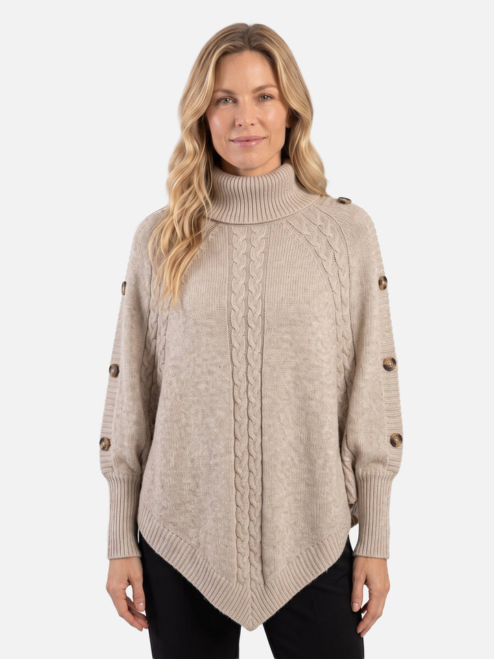 Women's Cable Knit Roll-Neck Jumper with Buttons