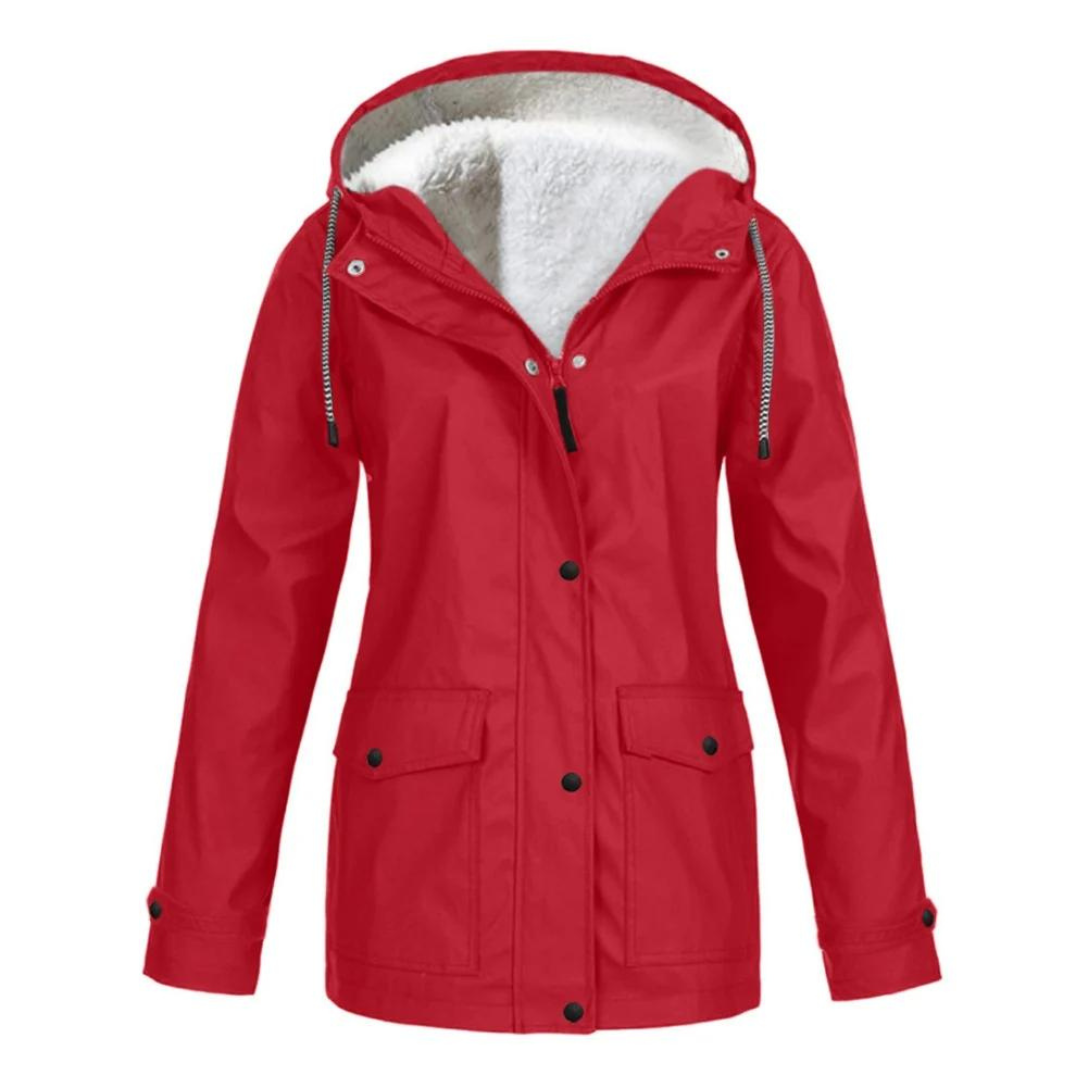 Women's Windproof Raincoat with Hood and Fleece Lining