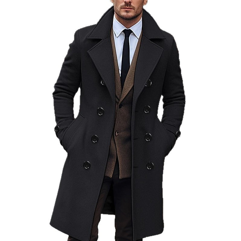 Men's Double-Breasted Trench Coat with Notch Lapels - Knee-Length