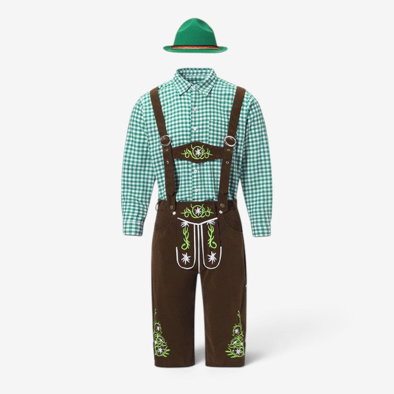 Bavarian men's costume set with lederhosen and shirt