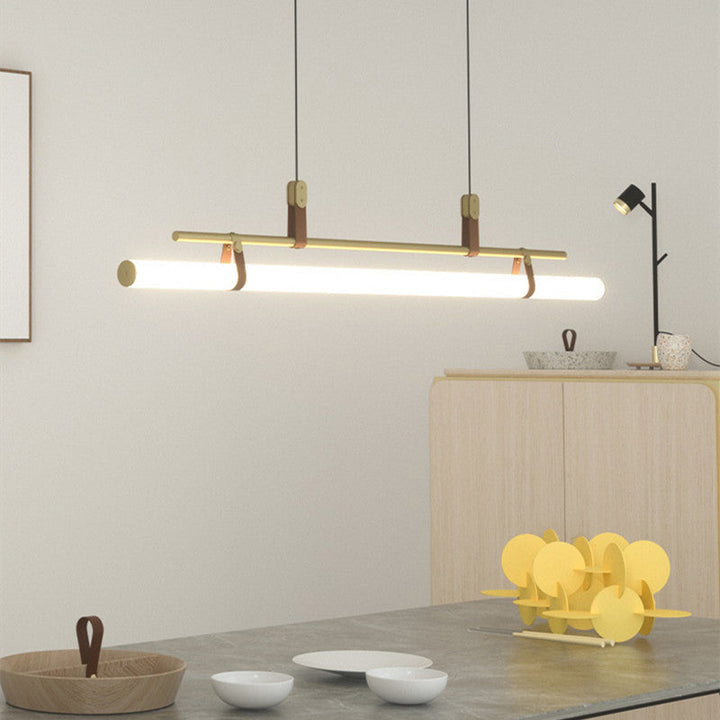 Inari Modern Linear Metal Chandelier, Black/Gold