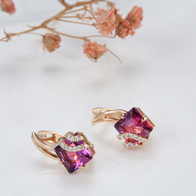 Elegant rose gold earrings with square cubic zirconia