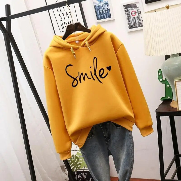 Women's Hoodie with Smiley Print – Hooded, Casual Streetwear