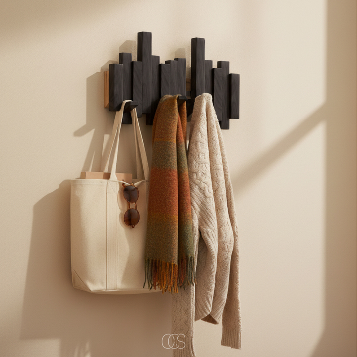 Wooden Piano Wall-Mounted Coat Rack with Folding Hooks - Hall and Bedroom