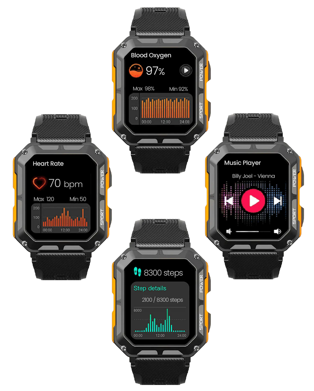 Rugged Smartwatch with Heart Rate Monitor & Pedometer - EnduranceX