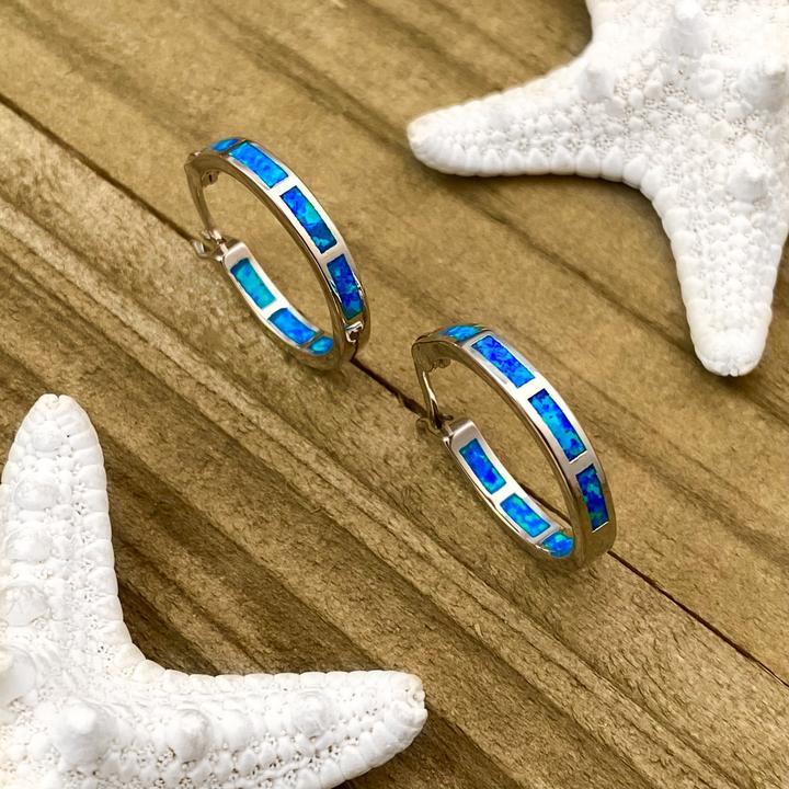 Elegant silver earrings with opal in ocean style