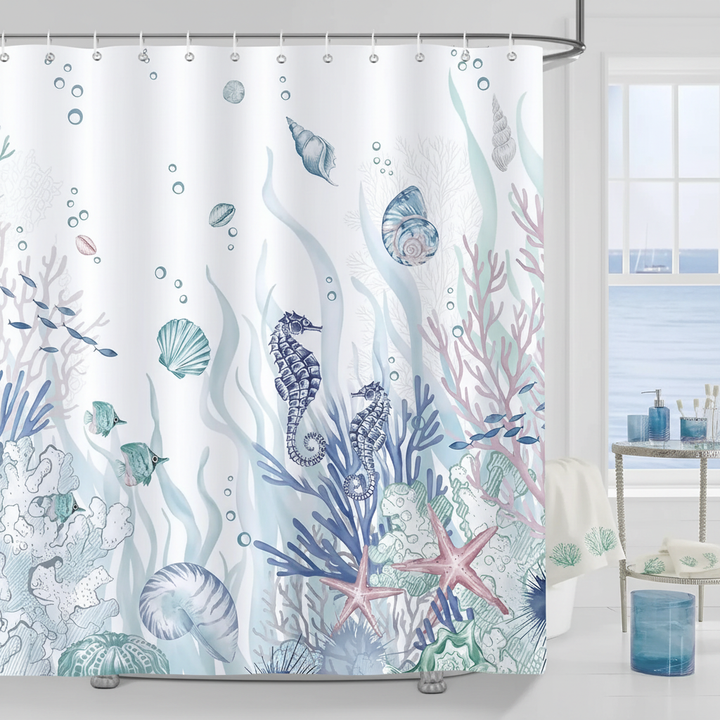 Ocean Motif Polyester Shower Curtain - OceanMuse