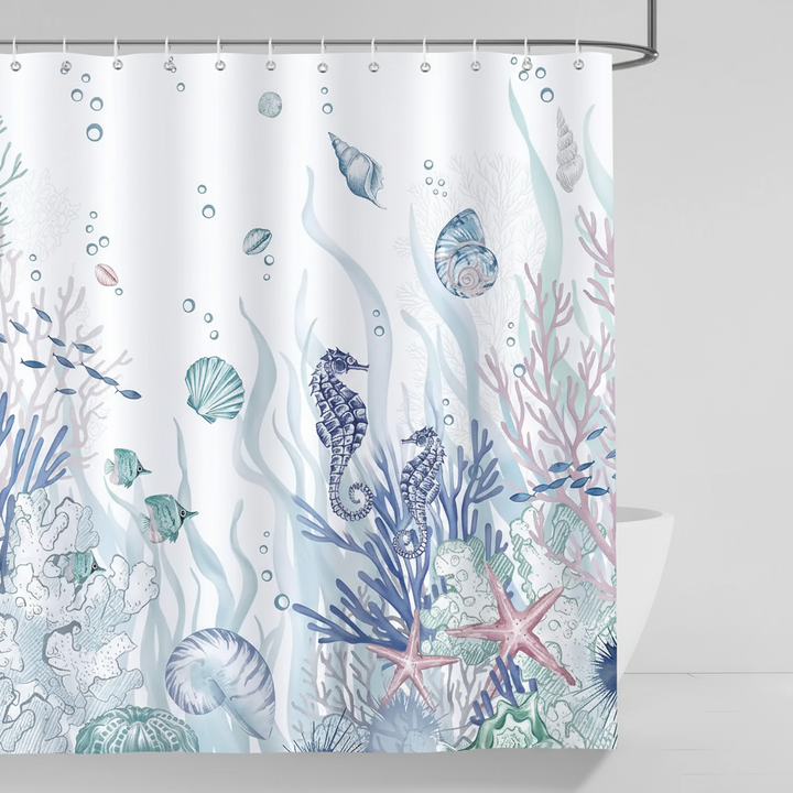 Ocean Motif Polyester Shower Curtain - OceanMuse