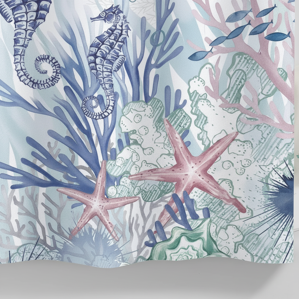 Ocean Motif Polyester Shower Curtain - OceanMuse