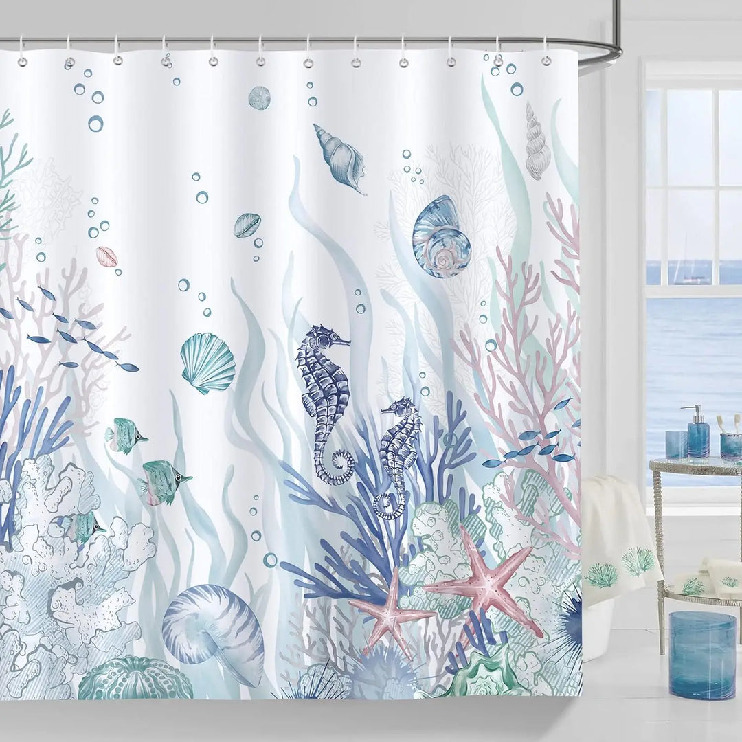 Ocean Motif Polyester Shower Curtain - OceanMuse