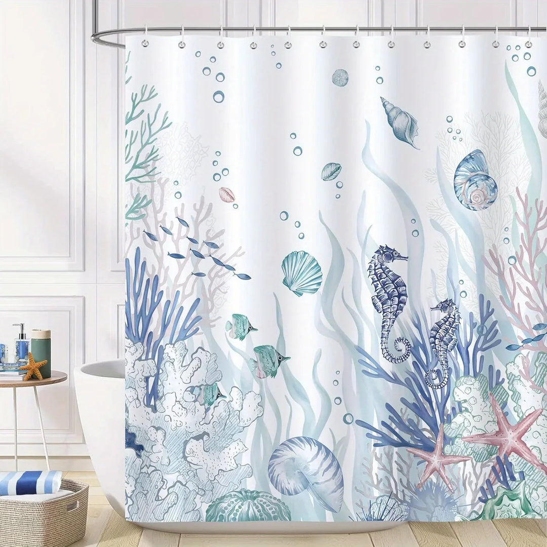 Ocean Motif Polyester Shower Curtain - OceanMuse