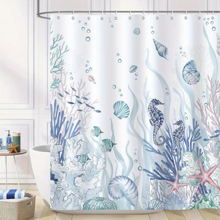 Ocean Motif Polyester Shower Curtain - OceanMuse