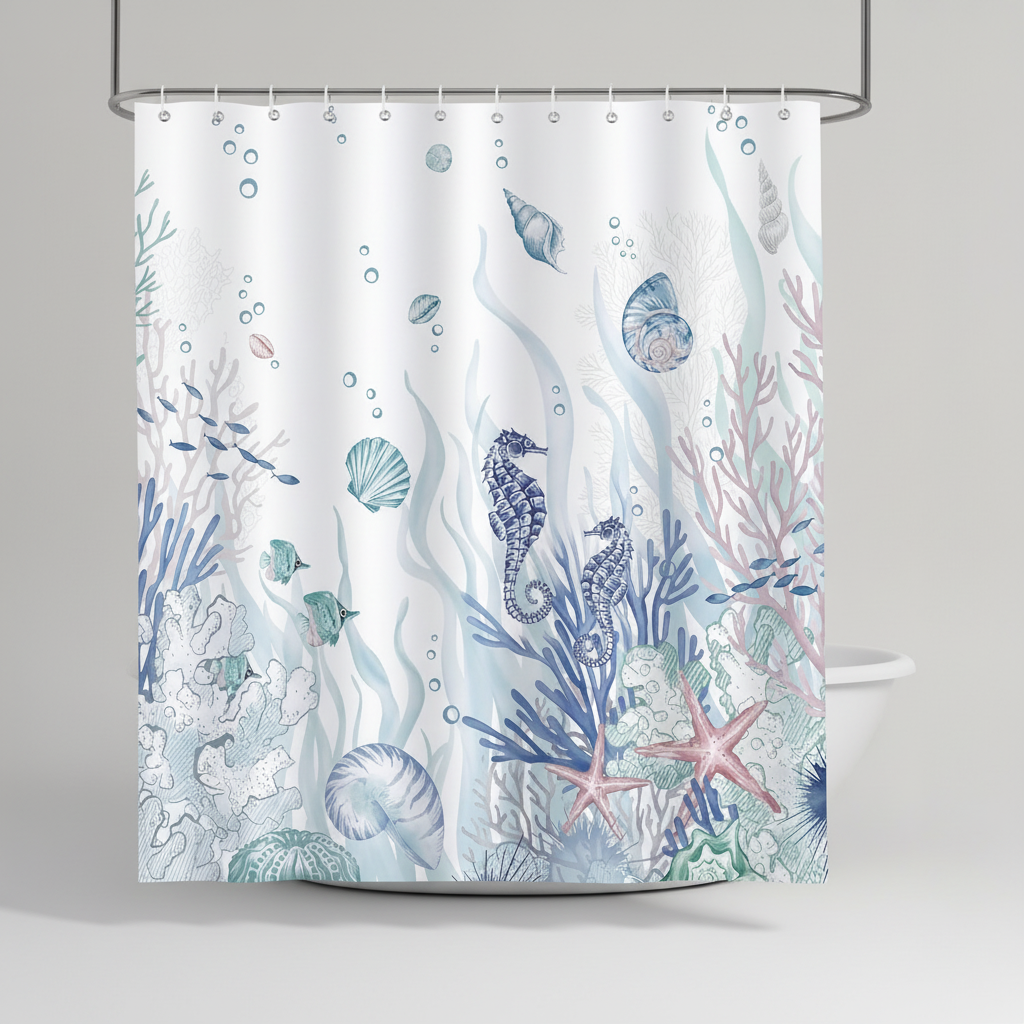 Ocean Motif Polyester Shower Curtain - OceanMuse