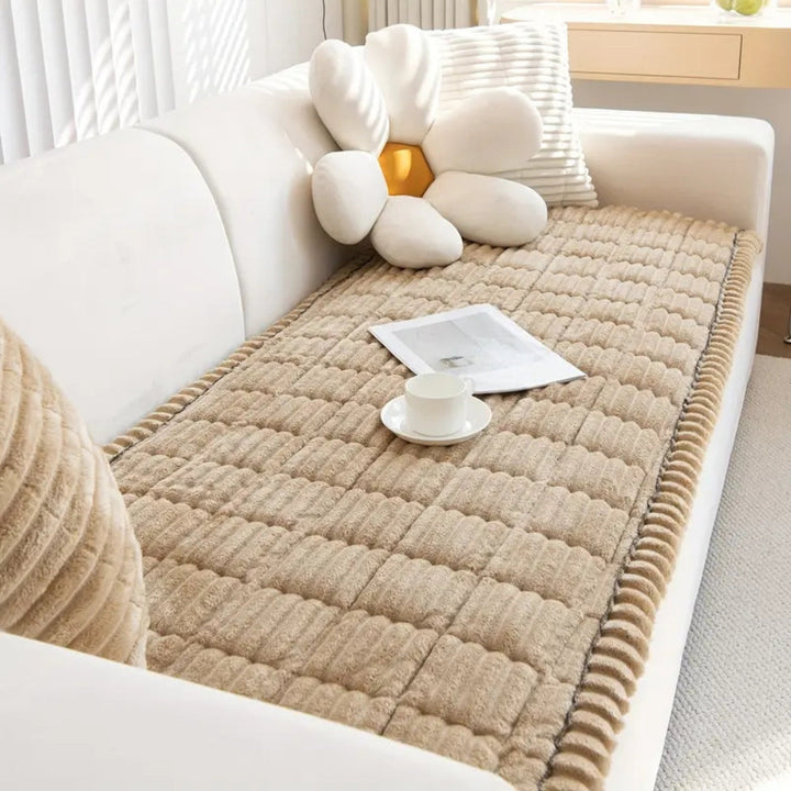 Plush Sofa Cover with Elegant Pleated Edges
