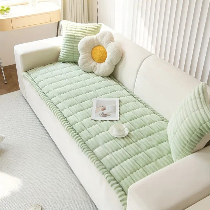 Plush Sofa Cover with Elegant Pleated Edges